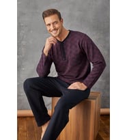 Kly 7027 Erkek Jakar Midi Yaka Pijama Takım