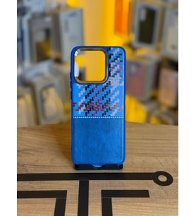 Redmi 10C Uyumlu Piksel Desenli ve Deri Detaylı Premium Stil Kılıf (Mavi)
