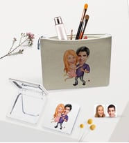 BK Gift Kişiye Özel Sevgililer Karikatürlü Keten Makyaj Çantası ve Ayna Seti, Sevgiliye Hediye, Sevgililer Günü Hediyesi, Doğum Günü Hediyesi-5