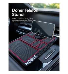Mey İthalat® Araç Konsol Organizeri Kaydırmaz Silikon Telefon Standlı Saklama Matı