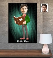 Kişiye Özel Karikatür Baskılı Ahşap Tablo Öğretmen Erkek-8 30x40