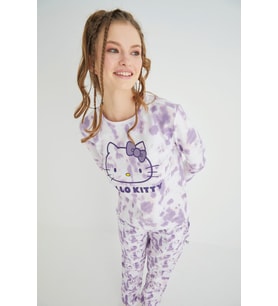 Lisanslı Uzun Kollu Mor Batik Pijama Takımı