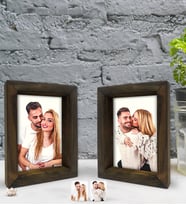 BK Gift Kişiye Özel Yağlı Boya Tasarımlı Dekoratif 2'li Doğal Masif Ahşap Çerçeve 15x20cm-1 (Beyaz)