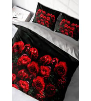 Lastikli Çarşaflı %100 Pamuk Saten Çift Kişilik Nevresim Takımı Red Black Roses
