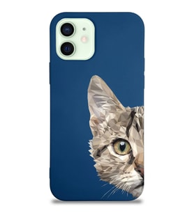 Apple iPhone 12 Mini Uyumlu Lansman Kılıf Catface Tasarımlı İçi Kadife Kapak-Lacivert (Şeffaf)