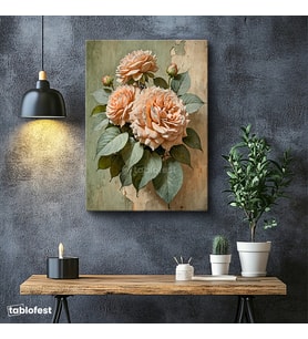 Dikey Kanvas Tablo Pudra Güller Çiçek Tablosu Ev Ofis Duvar Dekoru