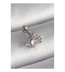 316L Çelik Gümüş Renk Pembe Mineli Kalp Zirkon Taş Detay Tragus Piercing - TJ-PR1261 TG-V 7559