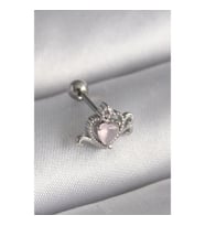 316L Çelik Gümüş Renk Pembe Mineli Kalp Zirkon Taş Detay Tragus Piercing - TJ-PR1261 TG-V 7559