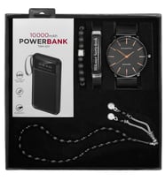 Özel Kutulu Hasır Kordon Saat & Kişiye Özel Deri Bileklik & Powerbank & Tesbih & Bileklik Seti