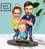 Kendin Tasarla  Aile 2 Tasarımlı Karikatür Biblo
