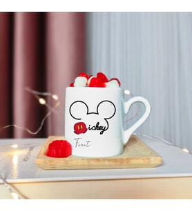 Mickey Mouse Tasarımlı Ahşap Tabaklı Kişiye Özel Türk Kahvesi Fincanı