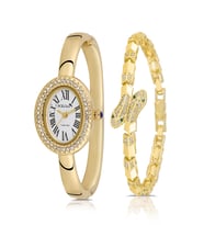 Polo Air Kelepçeli Romen Rakamlı Kadın Kol Saati Yılan Bileklik Kombin Gold Renk PL-1588B1 (Altın)