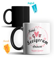 Kişiye Özel Seni Çok Seviyorum Annem Tasarımlı Kupa (Siyah - Beyaz)