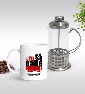 BK Gift Kişiye Özel En Kahraman Baba Adayı Tasarımlı Kupa & French Press Seti-1 (Model 1)