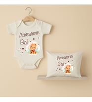 Pia Baby B21 %100 Pamuk Amcasının Balı Yazılı Tasarlanabilir Bebek Body Ve Yastık Kılıfı (Ekru)