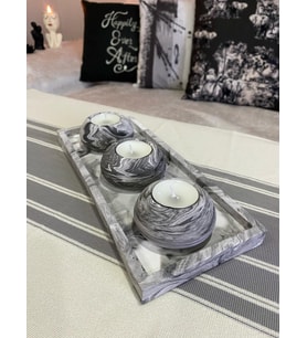 3'lü Beton Tabaklı Mumluk Set,dekoratif Mumluk,hediyelik Eşya,Mumlar Dahildir.