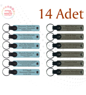 Gök Mavi & Kül Gri, 14'lü Set, Kişiye Özgü İsim Ve Mesajlı Anahtarlık, Arkadaşlara Doğum Günü Anısı