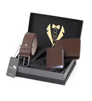 Polo Air Erkek Damat Bohçası Kutulu 3'lü Kemer, Cüzdan ve Kartlık Klasik Model Set DMT-0012 (Kahverengi)
