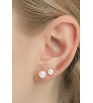 925 Ayar Gümüş 2’li Küçük Boy İncili Küpe Seti  4 mm ve 6 mm Gümüş İnci Küpeler