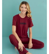 Mihra Kadın Bisiklet Yaka MİLAN Likralı Kısa Kol Pijama Takımı 50107/94- 1 Adet (Bordo)