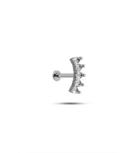 925 Ayar Gümüş Rodyumlu Minimal  Mekik Beş Taşlı Tragus Piercing Küpe