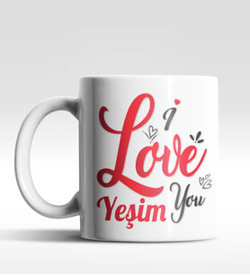 Kişiye Özel I Love You Tasarımlı Beyaz Renk Kupa