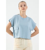 Maraton Comfort Kadın Bisiklet Yaka  Sisli Mavi Crop Top