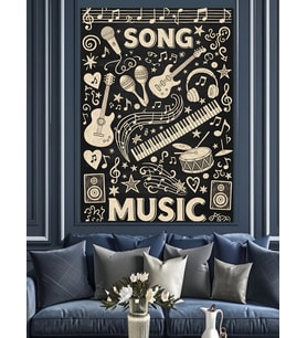 Siyah Müzik Aletleri Posteri Dekoratif Kanvas - Mdf Ahşap Tablo