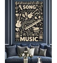 Siyah Müzik Aletleri Posteri Dekoratif Kanvas - Mdf Ahşap Tablo