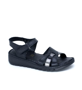 Trendyshose MS.23 Deri Anatomic Kadın Sandalet (Siyah)