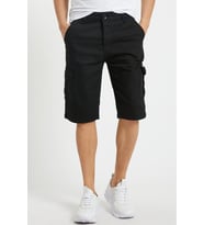 Erkek Kargo Yandan Cepli Esnek Kumaş Slim Fit Kapri Şort (Siyah)