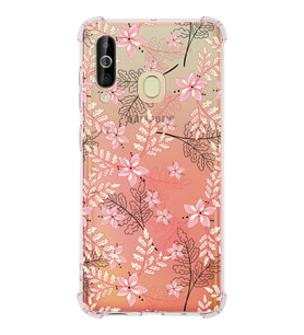 Samsung Galaxy A60 Uyumlu Köşe Korumalı Antişok Kapak Floral Kırmızı Tasarımlı Şeffaf  Kılıf