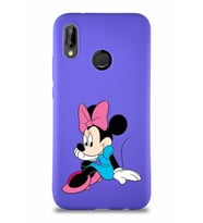 Huawei P20 Lite Soft Premier Kapak Minnie Mouse-E Tasarımlı Silikon Kılıf - Mor (Şeffaf)
