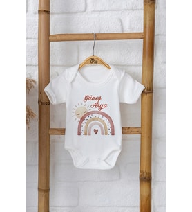 Pia Baby Premium %100 Pamuk İsme Özel Organik Baskılı Çıtçıtlı Bebek Body Zıbın Modelleri 5059-16 (Ekru)