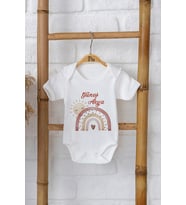 Pia Baby Premium %100 Pamuk İsme Özel Organik Baskılı Çıtçıtlı Bebek Body Zıbın Modelleri 5059-16 (Ekru)