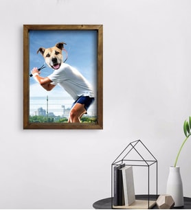 Evcil Dostlara Özel Tenis Oyuncusu Tasarımlı Portre Doğal Masif Ahşap Çerçeveli Tablo 45x65cm-4