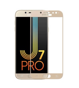 Samsung Galaxy J7 Pro Uyumlu Zore Kenarları Kırılmaya Dayanıklı Cam Ekran Koruyucu (Gold)