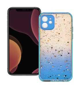 Apple iPhone 12 Uyumlu Simli Şeffaf Sert Slikon Kılıf (Mavi)