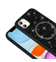 iPhone 11 Kılıf Pırlanta Tasarımlı M-safe Şarj Özellikli Mozaik Silikon Kılıf (Siyah)