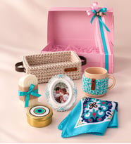 Ng Gifts Premium Kişiye Özel Fotoğraflı Çerçeveli El Emeği Örgü Sepette Turkuaz Hediye Seti