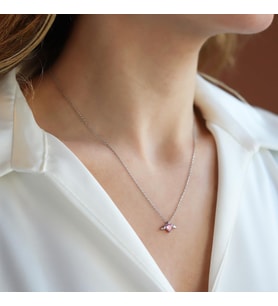 Kanatlı Mini Kalp Pembe Zirkon Taşlı 925 Ayar Gümüş Kolye