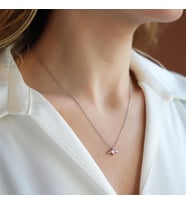 Kanatlı Mini Kalp Pembe Zirkon Taşlı 925 Ayar Gümüş Kolye