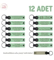 Açık Yeşil & Sütlü Kahve, Babalar Günü Hediyesi, Kişiye Özel İsim Yazılı Anahtarlık 12' li Set