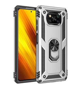 Xiaomi Poco X3 Pro Kılıf Metal Solid Yüzüklü Standlı Military Ring SRS (Gümüş)