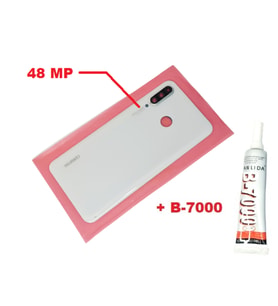 Tkgz Huawei Uyumlu P30 Lite Arka Pil Batarya Kapağı (Kamera Lensli 48 MP CAM+B-7000) BEYAZ