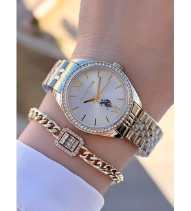 U.s.Polo Assn Çelik Kordon 2 Yıl Garantili 3 Atm Suya Dayanıklı Kadın Kol Saati+Bileklik UA.2085.M05 (Sarı)