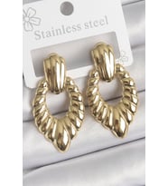316 Çelik Gold Renk İşlemeli Motiif Model Kadın Küpe (Altın)