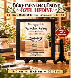 Öğretmenler Günü Hediyesi Kişiye Özel İsimli MDF Çerçeve – Teşekkür Tasarımlı, Ahşap Ayak Hediyeli