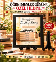 Öğretmenler Günü Hediyesi Kişiye Özel İsimli MDF Çerçeve – Teşekkür Tasarımlı, Ahşap Ayak Hediyeli