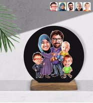 BK Gift Kişiye Özel Aile Karikatürlü Yuvarlak Ahşap Biblo-8